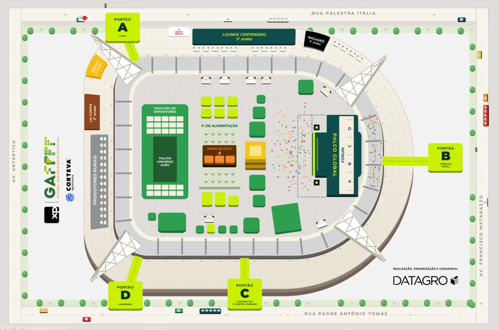 Mapa ilustrado do GAFFFF - O poder do agro em ação: Por que os grandes eventos do setor demandam cenografia de alto impacto?